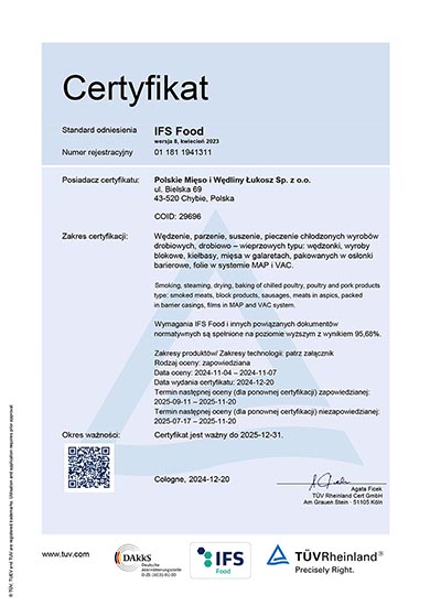 Certyfikat — Zakład Produkcyjny Chybie