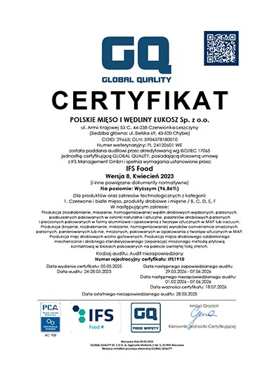 Certyfikat — Zakład Produkcyjny Czerwionka-Leszczyny