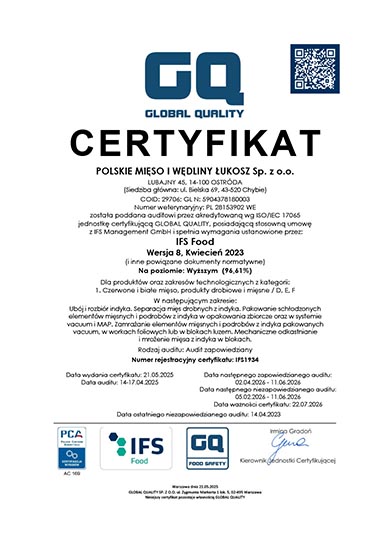 Certyfikat — Ubojnia Drobiu w Ostródzie